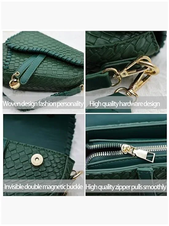 Saddle Shoulder Bag Crossbody Satchel Handbag Woven Imitation Crocodile Leather - Picture 6 of 6